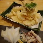 烏賊 鮨ダイニング 鮮助 - 特大アオリイカの天婦羅と焼き