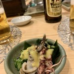 熟成魚と酒ドットジェイピー春夏冬 - ホタルイカとトンボ(とり貝)の酢味噌あえ