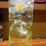 Katsumoto - 生ビールが無くなったので、次は、チューハイ ライムにしましたよ。 ＳＡＰＰＯＲＯって書いてあるグラスにたっぷりと入っていますね。 少し濃い目ですが美味しく飲めましたよ。