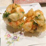 銀座 しまだ - 車海老と百合根の香草のかきあげ（800円）