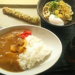 Hanamaru Udon - 温玉ぶっかけ（小・冷）+セットミニカレー+ちくわ磯部揚げ　313円+270円+108円