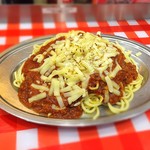 スパゲッティーのパンチョ - ミートソース 焼きチーズトッピング  500ｇ   ¥790
            ジャンク感がたまらない！