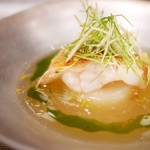 SUGALABO - 根室釣りキンキ、野辺地新小蕪、限界突破新生姜、バジルオイル