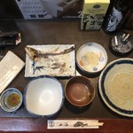 Sankai - 山海おまかせ定食 1,500円
      ニラ玉塩餡、イワシ塩焼き、刺身盛り、サラダ、アラ味噌汁、ご飯