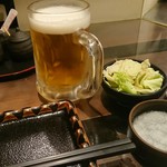 横浜天下鳥 - お通しとビール