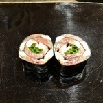 日本橋蛎殻町 すぎた - 〆鯖 あさつき ガリの海苔巻き