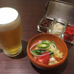 文化洋食店 - セットサラダ＋生ビール＋付け合わせ