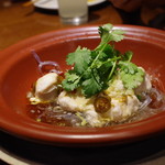 蓮香 - 天然真フグの白子、老酒漬け蒸し、自家製雲南唐辛子醤油