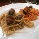 くらしき 窯と南イタリア料理 はしまや - トマトのスパゲッティとカルボナーラの２種盛り