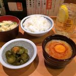 お酒・お惣菜・和食 竜田屋 - H.31.4.16.昼 山芋とろろ 400円税別・古漬け 200円税別・中ご飯 200円税別・みそ汁 150円税別・角ハイボール 400円税別