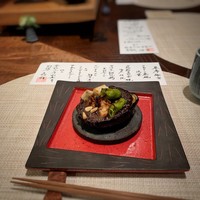 料理や 森川 - 丸茄子田楽焼  海老、胡桃（ランチ）
                    ・アレルギーの為、海老を魚にかえて頂いた。
