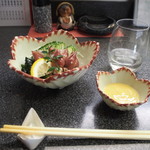 和幸寿司 - 蛍烏賊 酢味噌 ＆ 冷酒（日高見 しぼりたて 純米大吟醸）