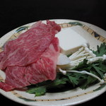 深谷温泉 元湯石屋 - 加賀牛!?のしゃぶしゃぶ。献立表などは渡されず。