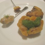 ル・ヴァンキャトル - ホロホロ鳥ぼんじり・手羽先、赤貝＆エストラゴンヴィネグレット？、鱧＋キュウリ・レモン？ソース