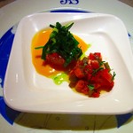 ル・ジャルダン・デ・サヴール - ハマグリと赤ピーマンのゼリーよせ　酸味を利かせた人参のソース