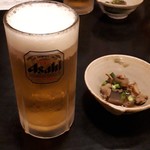 焼鳥 茶蘭 - 付きだし・生ビール