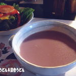 洋食 川里庵 - 2011年12月　紫芋のポタージュとサラダ