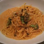トラットリア ロマーノ - ベーコンときのことブロッコリーのみそトマトクリームスパゲッティ