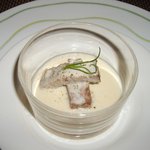 ル レストラン マロニエ - 温製前菜 蝦夷鹿のラビオリ、花梨のピュレ添え・・・