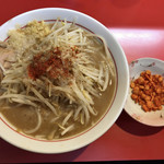 千里眼 - ラーメン 麺140g ヤサイ少な目・ショウガ・アブラちょっとのカラアゲ別皿で 750円