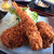 ひの亭 - 2019年6月、ミックスフライ定食960円。エビフライ、カニクリームコロッケ、ひれかつ2個。