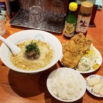 麺屋 六感堂 - アジフライ定食（ミニ冷製鯵のなめろうかけラーメン付き）