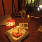 個室和食 紅炉庵 - 【食事】ビーツの真っ赤なリゾットずわい蟹とアスパラの炭炙り添え