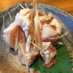 焼鳥 酉たけ - ささみと茗荷の梅肉和え　文句なし！　日本酒でもいいと思います