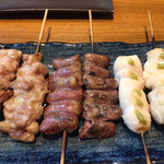 焼鳥 酉たけ - お任せ5本その1 ささみサビ焼き ハツ はらみです