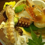 島津寿し - ●●予算相談おまかせ10,800円　①付出②造り③鍋風④小鉢⑤煮物⑥焼物⑦酢物⑧天ぷら⑨にぎり⑩椀物⑪デザート） 2019年06月