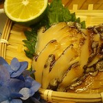 島津寿し - ◆追加単品　（鮑あわび造り、オコゼ造り、車エビ造り、鮑サザエ煮、焼きナス） 2019年06月