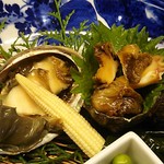 島津寿し - ◆追加単品　（鮑あわび造り、オコゼ造り、車エビ造り、鮑サザエ煮、焼きナス） 2019年06月