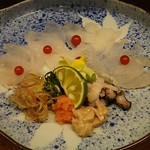 島津寿し - ◆追加単品　（鮑あわび造り、オコゼ造り、車エビ造り、鮑サザエ煮、焼きナス） 2019年06月