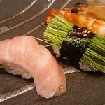 島津寿し - ●●予算相談おまかせ10,800円　①付出②造り③鍋風④小鉢⑤煮物⑥焼物⑦酢物⑧天ぷら⑨にぎり⑩椀物⑪デザート） 2019年06月