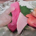 仙川寿司 - 刺身（赤貝、鮪、縞鯛、ホタテ）