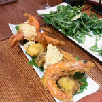 立飲・ビストロシン サンテ - 天使の海老のマッシュルームのフリッター