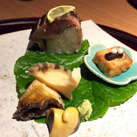 はれや別邸 - 蒸し鮑、鯖棒寿司、ふくさ焼き