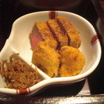 和や　てらさわ - ビフカツと松茸のフライ、ちりめん山椒。