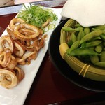 仙台コロナの湯 - イカのガーリックバター焼き&枝豆