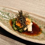 禅紫 - オクラ長芋和え(ウニを乗せて)