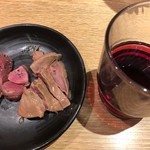 麺屋一燈 - 鴨砂肝ペッパー仕立て・鴨レバー西京味噌漬け+赤ワイン