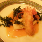 スペシャリティレストラン マルメゾン - 赤座海老のカダイフ包み　オーヴン焼きと活けカワハギのポワレ