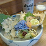 島津寿し - ◆追加単品　（鮑あわび造り、オコゼ造り、車エビ造り、鮑サザエ煮、焼きナス） 2019年06月