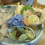 島津寿し - ◆追加単品　（鮑あわび造り、オコゼ造り、車エビ造り、鮑サザエ煮、焼きナス） 2019年06月