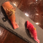 肉のながおか - 肉寿司（アンチョビと柚子胡椒）