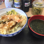 天丼・天ぷら本舗 さん天 - 天丼(¥390)+焼バラ海苔みそ汁(選んで一品無料券)