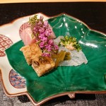 御料理 まつ山 - お造り金目鯛、オコゼ、オコゼの煮こごり