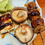 焼鳥かさ岡 - 串（白ねぎ・しいたけ・つくね）