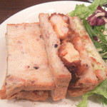 西天満バル - 朝のエビカツサンド セットで￥５５０