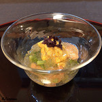 御料理 寺沢 - 赤貝､葉山葵､生海胆 柑橘ｼﾞｭﾚ掛け